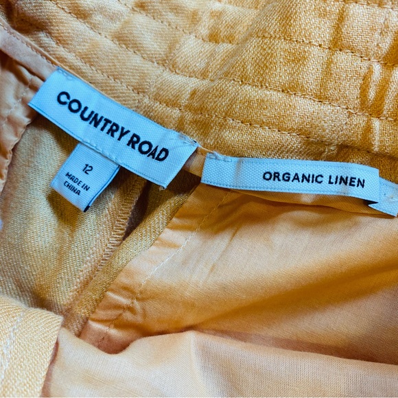 Country Road Women’s Pants Size 12 Orange Linen With Pockets Wide Leg - Picture 3 of 7